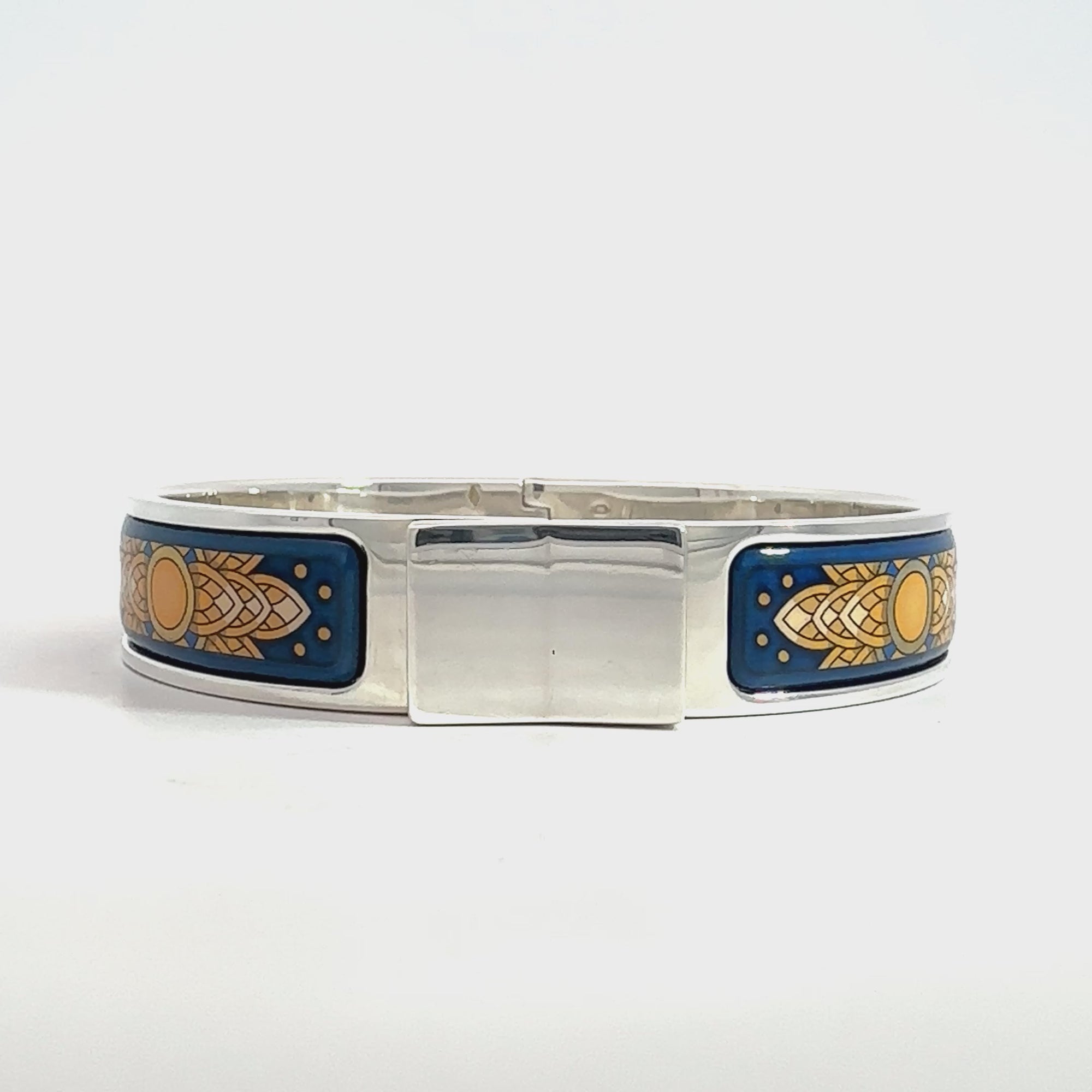 Hermes Sterling Silver Enamel Narrow Loquet Bracelet