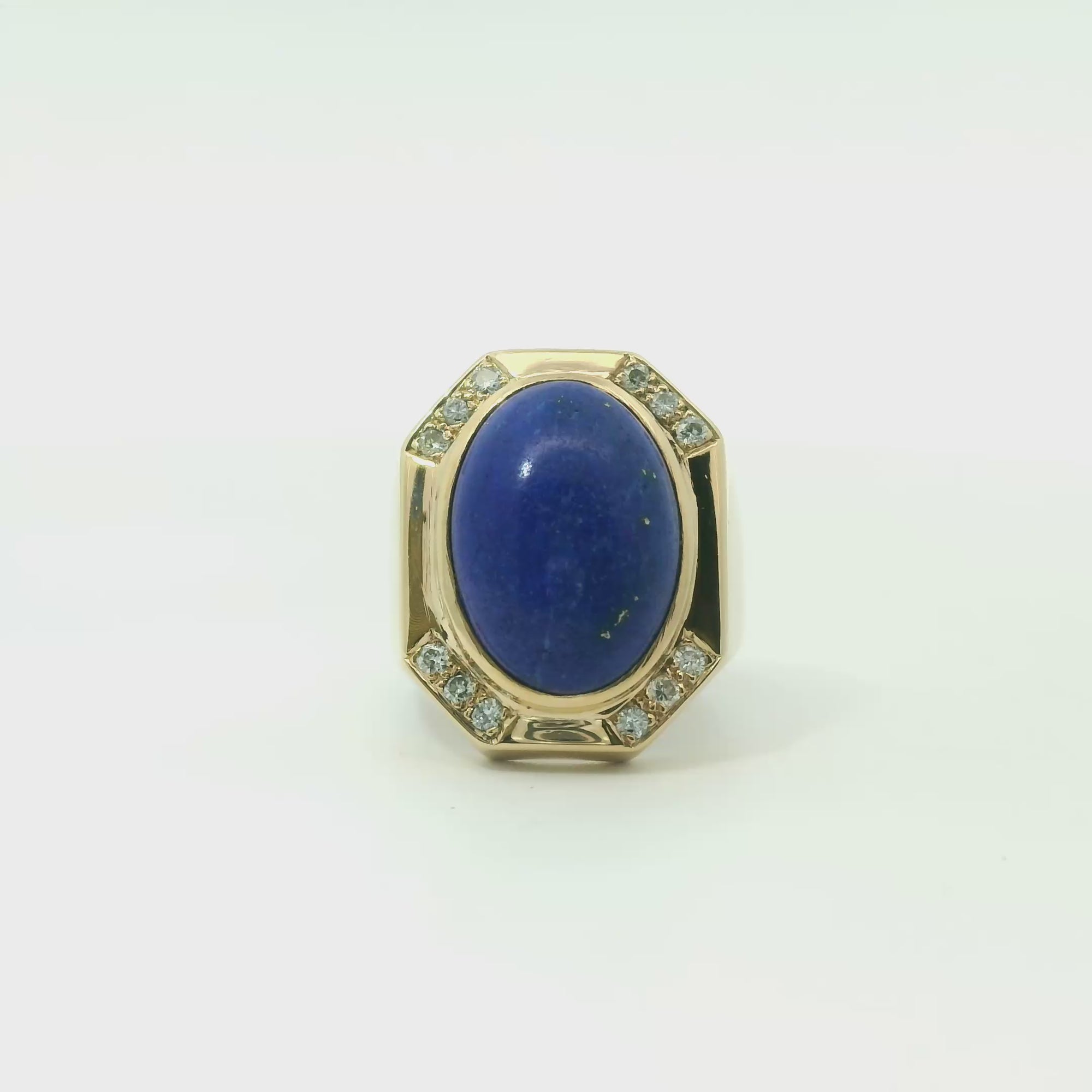 Vintage 14k Yellow Gold Lapis Lazuli and Diamond Ring