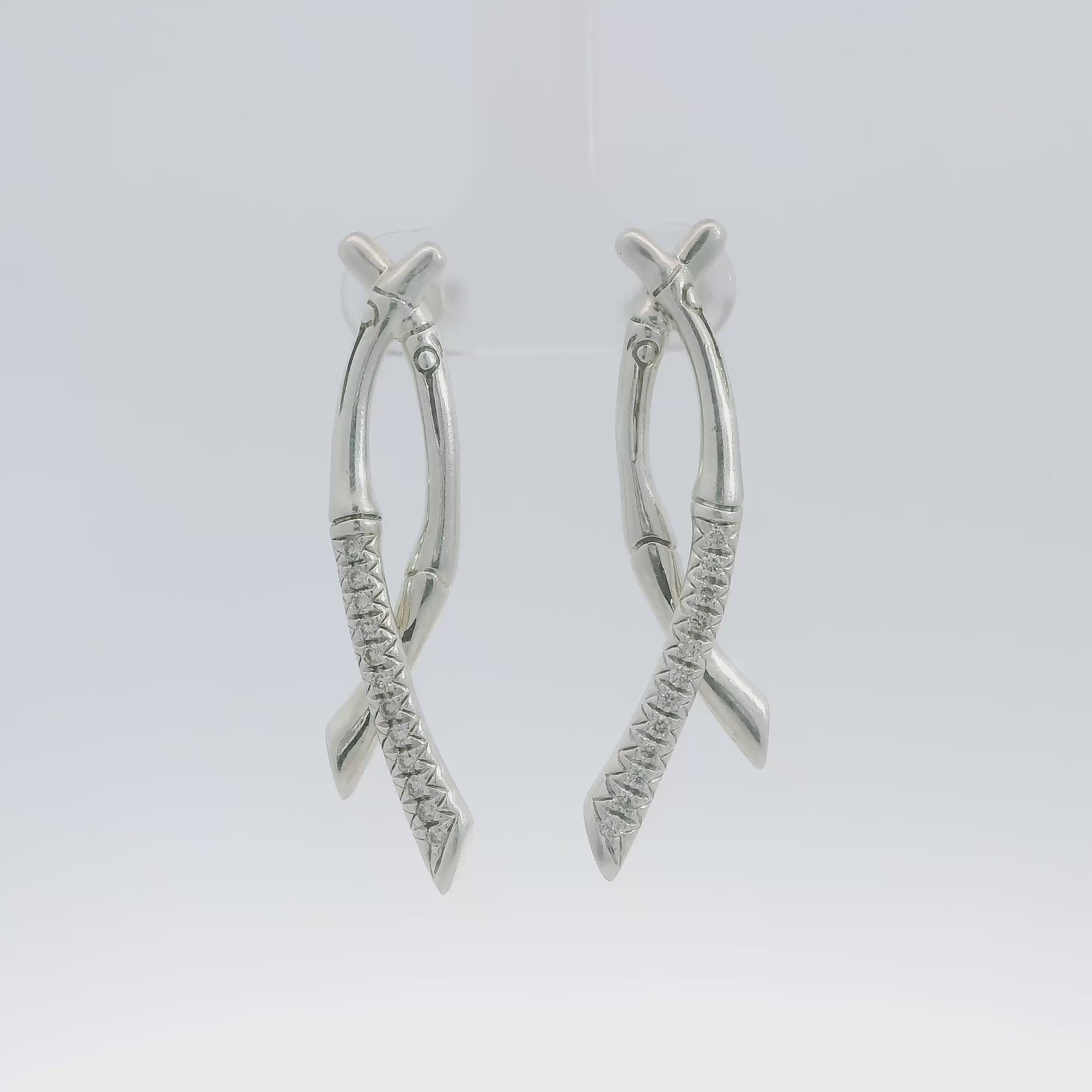 Estate John Hardy Sterling Silver Bamboo Diamond Earrings